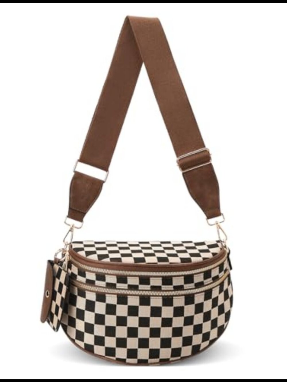 Checkered Crossbody Bum Bag Large Belt Fanny Pack Trendy Travel Purse
